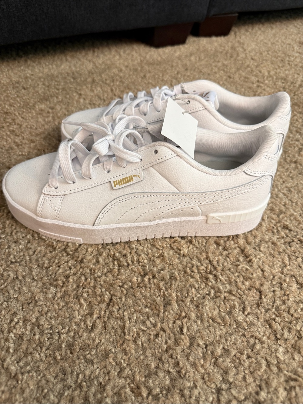 Puma Court Sneaker Women's White Low-Top Platform Sneakers with Gold Logo - Picture 2 of 6